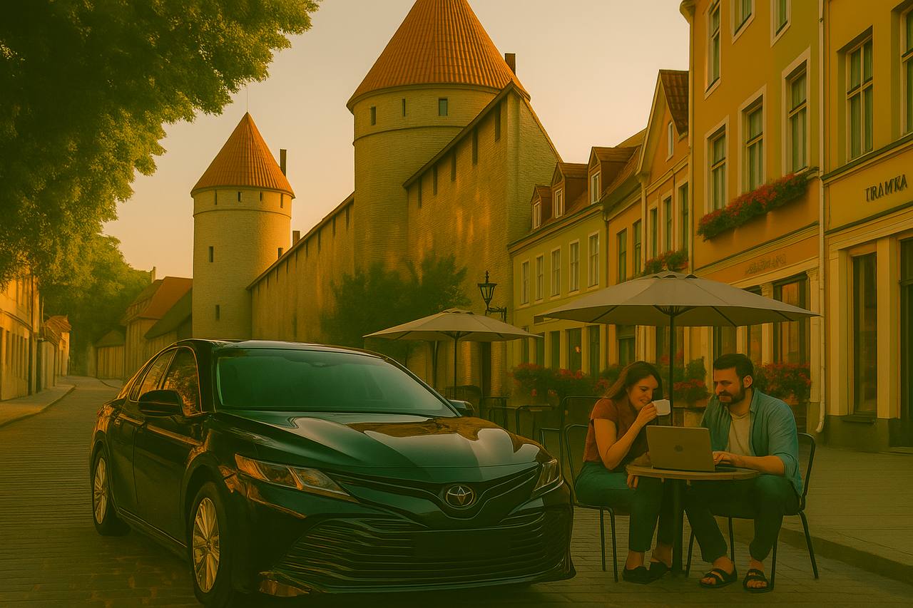 Transfer in Tallinn with driver — comfortable car against the backdrop of the Old Town